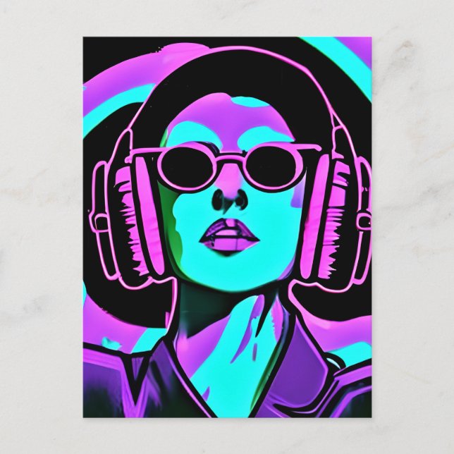 Woman in Headphones AI Art Postcard (Front)