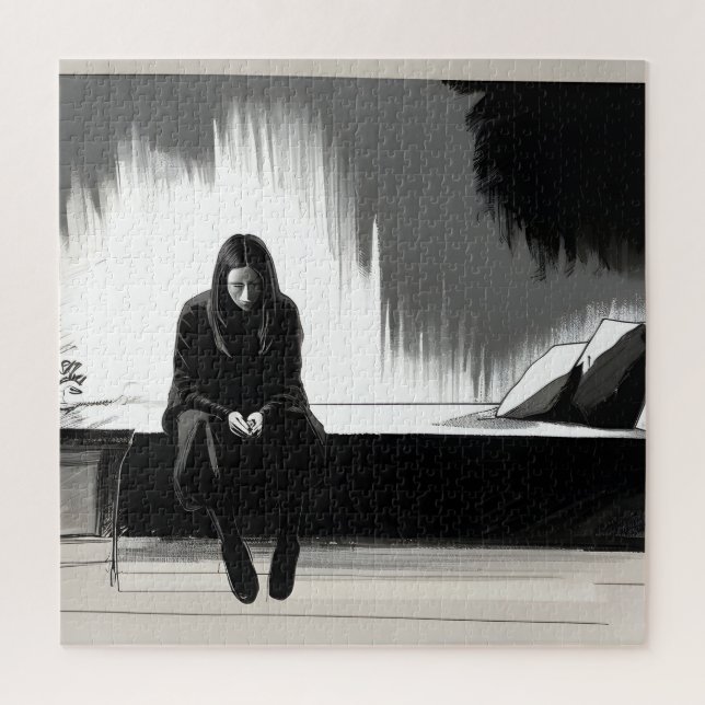 Woman in heavy depression art jigsaw puzzle (Vertical)
