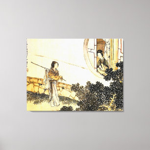 woman in kimono at window canvas print