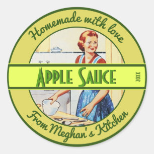 Woman in Kitchen Baking Vintage Custom Text Food Classic Round Sticker