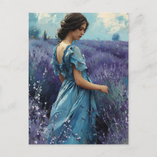 Woman in lavender field Vintage Postcard