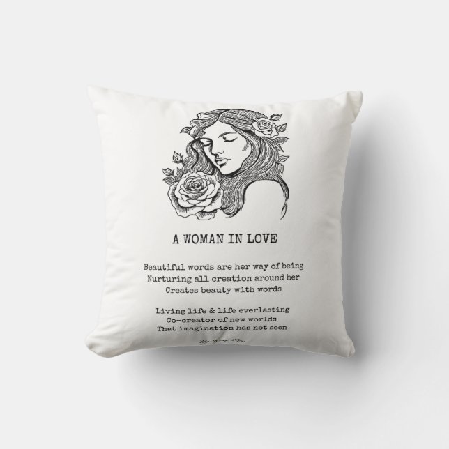 woman in love poem black and white roses  cushion (Front)