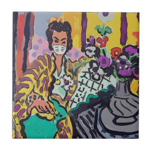 woman in Mask, art Tile