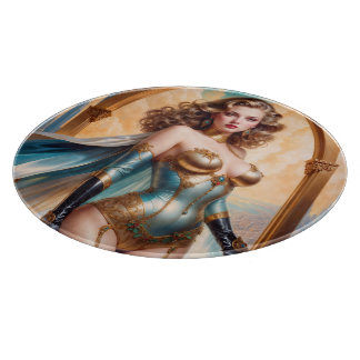 Woman In Opulent Gold Turquoise Attire by Xzendor7 Cutting Board