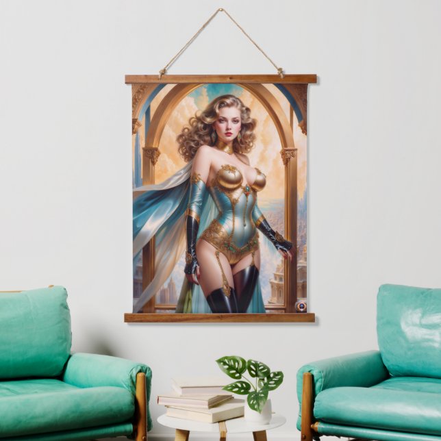 Woman In Opulent Gold Turquoise Attire by Xzendor7 Hanging Tapestry (Living Room)