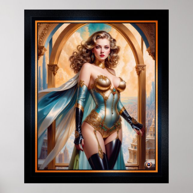 Woman In Opulent Gold Turquoise Attire by Xzendor7 Poster (Front)