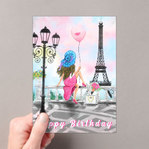 Woman In Paris Acrylic Birthday Card Invitations