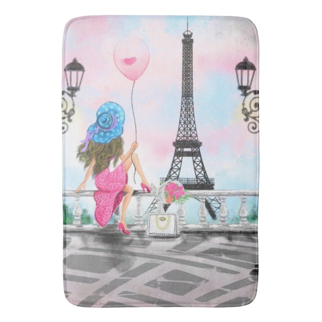 Woman In Paris Bath Mat - Eiffel Tower (Front Vertical)