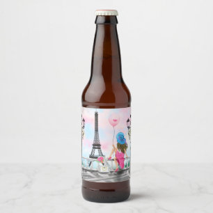Woman In Paris Bottle Label Eiffel Tower