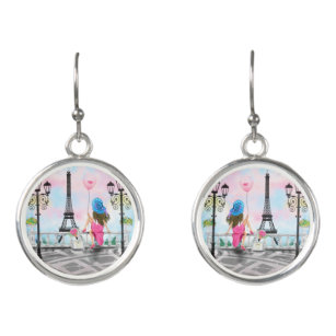 Woman In Paris Eiffel Tower Gift Earrings