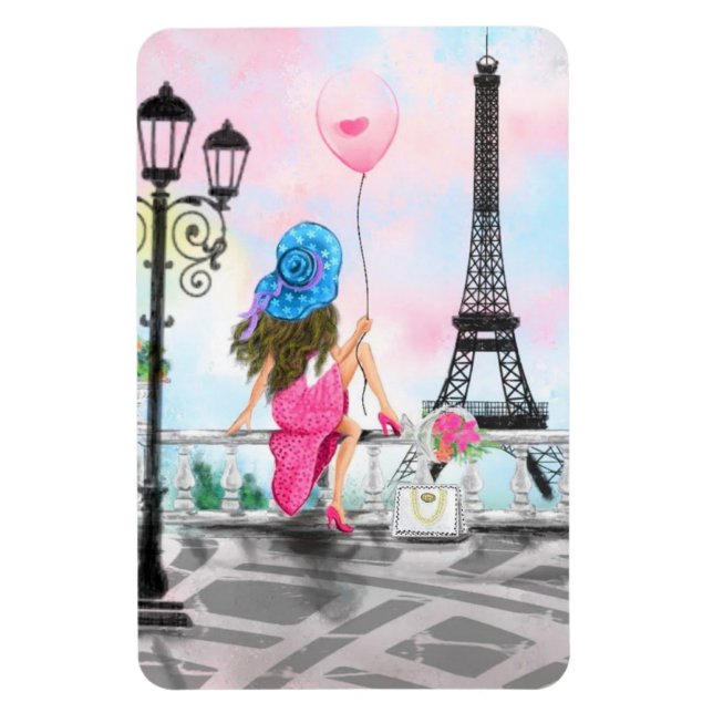 Woman In Paris Eiffel Tower Magnet Gift (Vertical)