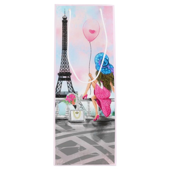 Woman In Paris Eiffel Tower Wine Gift Bag (Front)