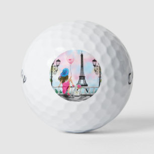 Woman In Paris Golf Balls Eiffel Tower Gift