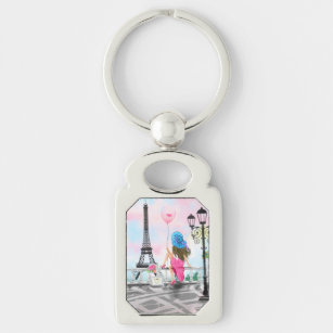 Woman In Paris Keychain Gift with Eiffel Tower
