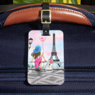 Woman In Paris Luggage Tag Gift - Eiffel Tower