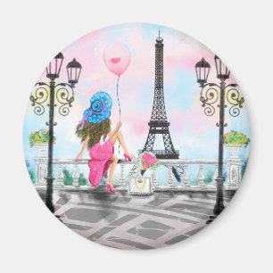 Woman In Paris Magnet Eiffel Tower Gift
