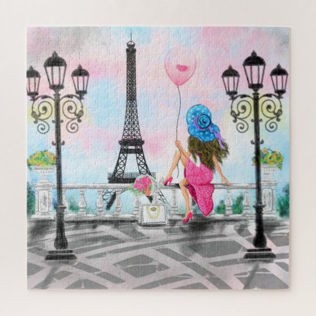 Woman In Paris Puzzle Eiffel Tower (Vertical)