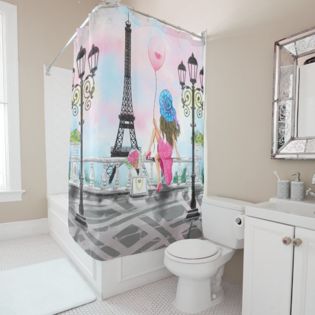 Woman In Paris Shower Curtain Eiffel Tower (In Situ)