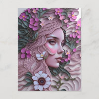 Woman in pastel flowers, Postcrossing
