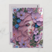 Woman in pastel flowers, Postcrossing