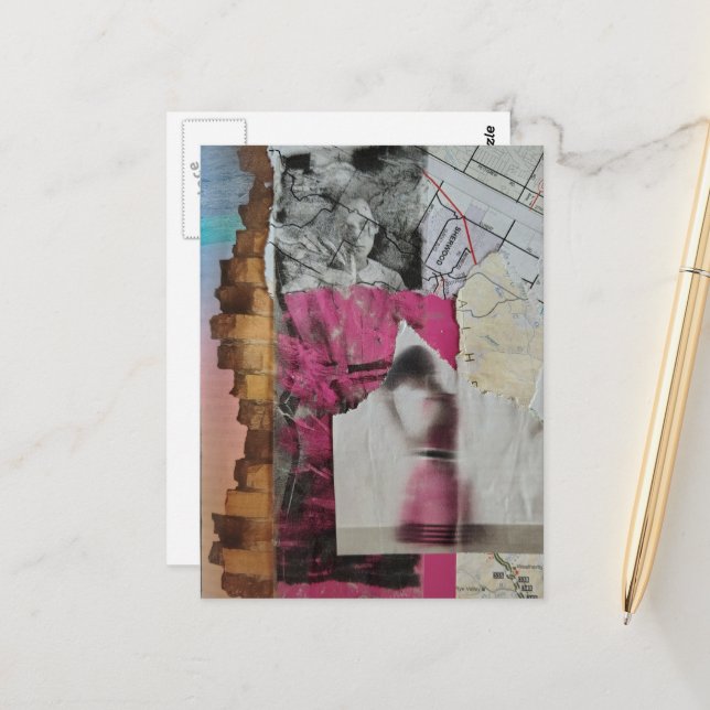 woman in pink abstract collage postcard (Front/Back In Situ)