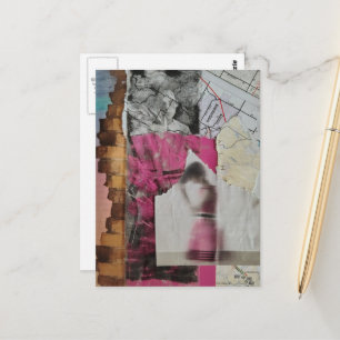 woman in pink abstract collage postcard