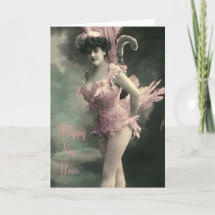 Woman in Pink Bird Costume New Year Holiday Card