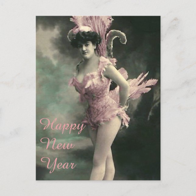 Woman in Pink Bird Costume New Year Holiday Postcard (Front)