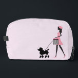 Woman in pink walking black poodle  dopp kit<br><div class="desc">Vintage woman with a beret walking a black poodle.</div>