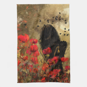 Woman In Poppy Field Kitchen Towel