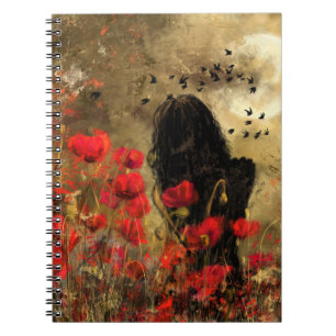 Woman In Poppy Field - Original Painting Art Notebook