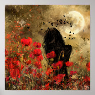 Woman In Poppy Field - Original Painting Art Poster