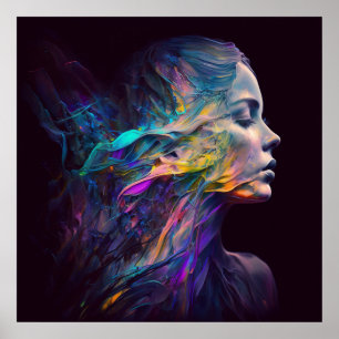 Woman in Profile with Teal and Violet Swirls Poster