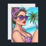 Woman in Purple Polka Dot Bikini on Beach  Postcard<br><div class="desc">A fun postcard to say hi to a friend with a pretty lady in a purple polka dot bikini on the beach in a tropical comic book style.</div>