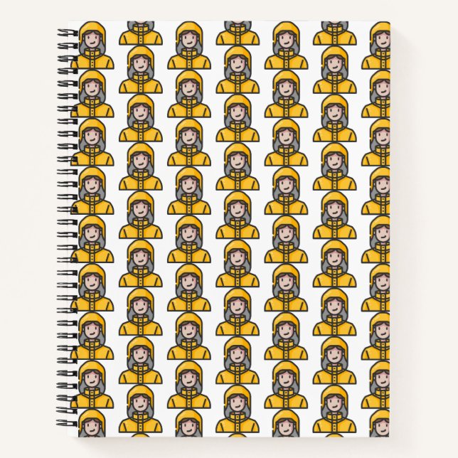 woman in raincoat notebook (Front)