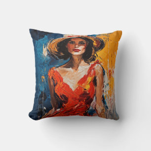 Woman in Red Cocktail Dress Cushion