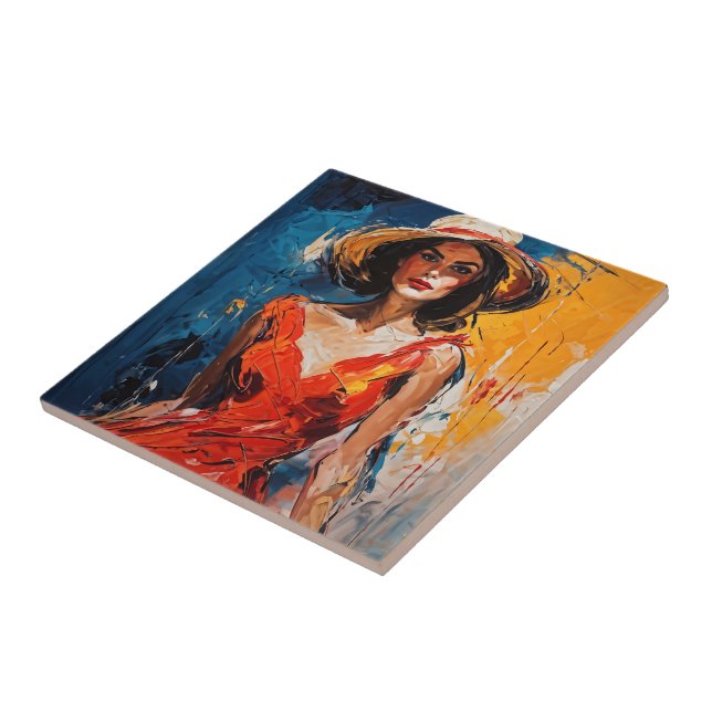 Woman in Red Cocktail Dress Tile (Side)