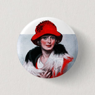 Woman in Red Hat 3 Cm Round Badge