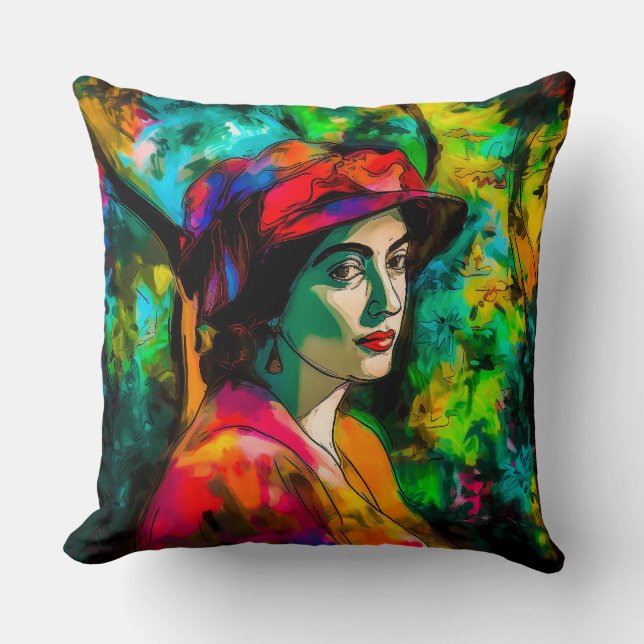 Woman in Red Hat Cushion (Front)