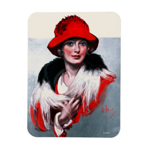 Woman in Red Hat Magnet