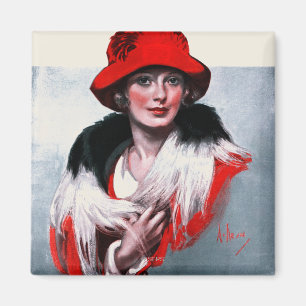 Woman in Red Hat Magnet