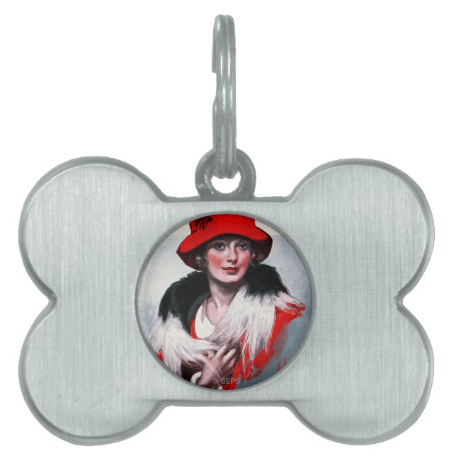 Woman in Red Hat Pet Name Tag (Front)