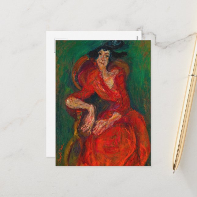 Woman in Red, La femme en rouge by Chaim Soutine Holiday Postcard (Front/Back In Situ)