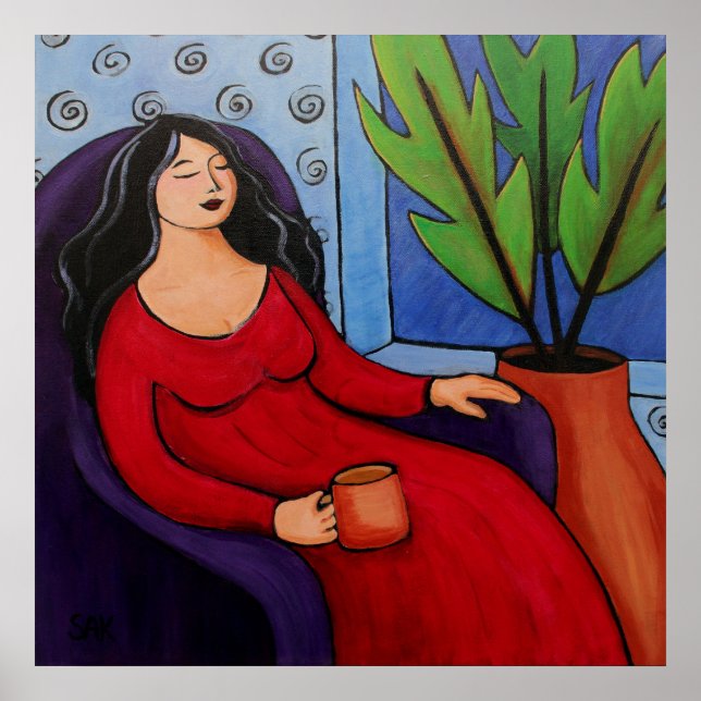 Woman in Red Relaxing Poster (Front)