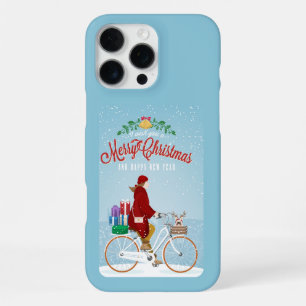 Woman in Red Riding Bicycle Merry Christmas Phone iPhone 16 Pro Max Case