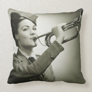Woman in Soldier Uniform Cushion