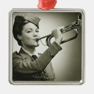 Woman in Soldier Uniform Metal Tree Decoration