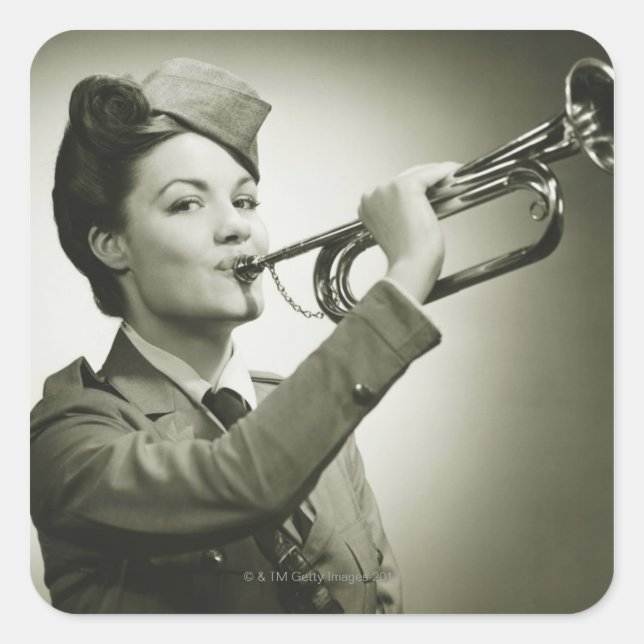Woman in Soldier Uniform Square Sticker (Front)