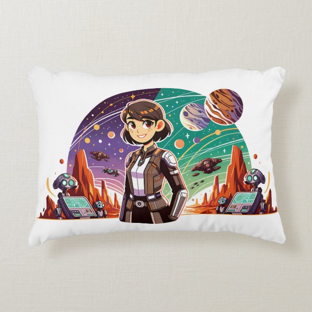 Woman in space uniform decorative cushion (Front)