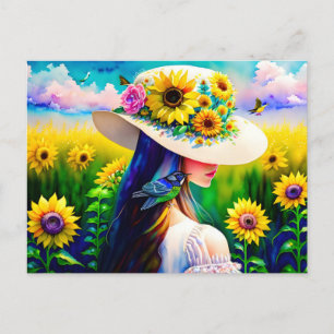 Woman in Sunflowers, Postcrossing Postcard